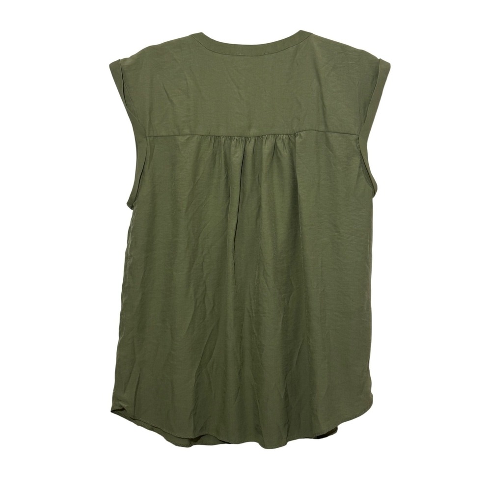 Maison‎ d'Amélie Paris Olive Green Split Neck Pleated Sleeveless Blouse Size L - Picture 4 of 5